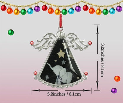 XUTAI Angel Christmas Tree Ornaments Elephant Christmas Ornament Glass Christmas Hanging Angel Glass Pendant for Holiday Decoration Elephant Under The Star