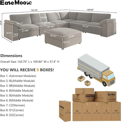 EASE MOOSE Oversized Modular Sectional Sofa, U Shape Sectional Couch Wide Deep Seat Modular Cloud Couch,Removable Cover,Dark Grey