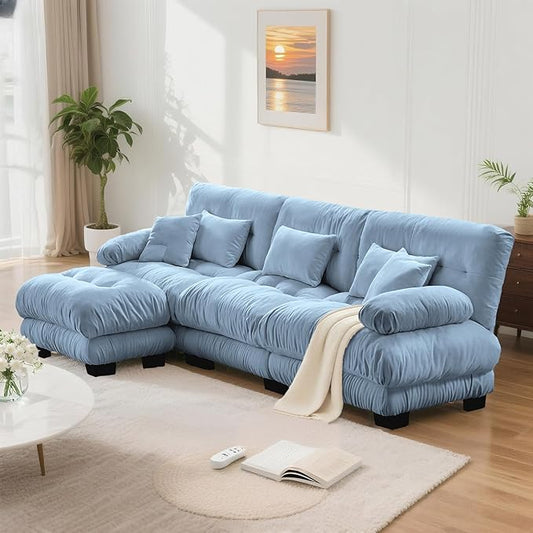 SoarFlash Sectional Sofas Couches for Living Room, L Shaped Couch Sofa Set, Small Couches for Small Spaces, Apartment with Movable Ottoman, Blue