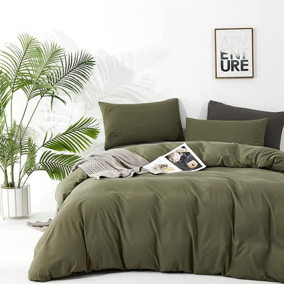 CLOTHKNOW Olive Green Queen Comforter Set 3Pcs Green Bedding Comforter Sets Soft All Season Dark Green Comforter with 2 x Pillow Cases