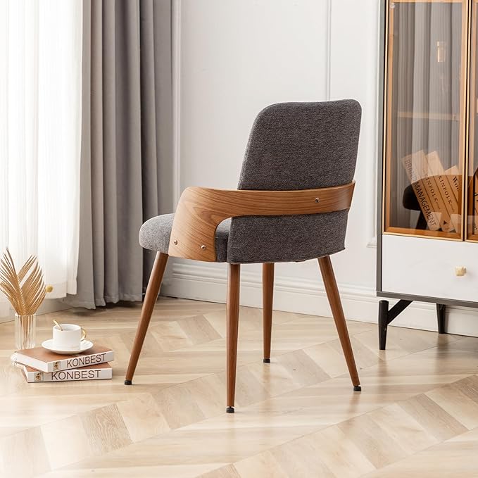 Dining Room Chairs Set of 2,Mid Century Modern Kitchen Chairs,Upholstered Chairs,Metal Legs Wooden Desk Chairs,Armless and No Wheels for Kitchen Dining Living Room,Gray Fabric