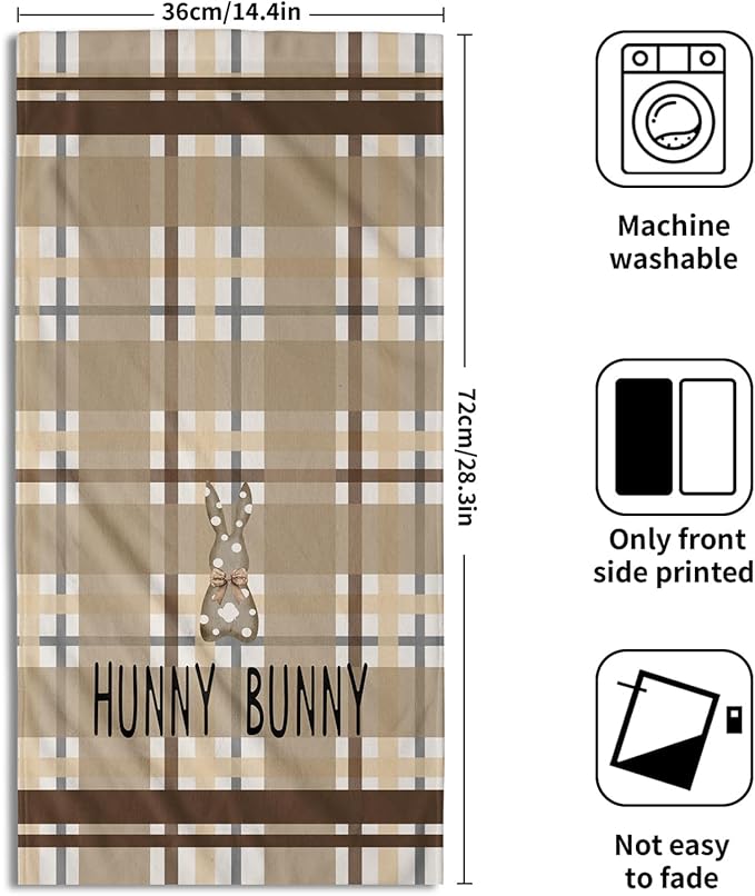 Easter Bunny Hand Towels 2 Pack Brown Buffalo Plaid Rabbits Decorative Seasonal Fingertip Towels Kitchen 28x14