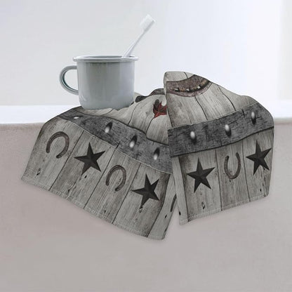 Texas Star Hand Towels Set of 2 Vintage Decorative Kitchen Towels, Western Horseshoe