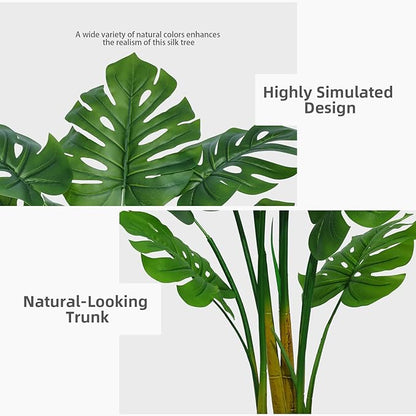 Artificial Monstera Deliciosa Plant 5FT - Faux Tropical Palm Tree with White Tall Planter - Fake Swiss Cheese Floor Plant Potted - Artificial Tree for Home Office Living Room Decor Indoor