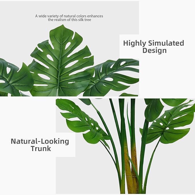 Artificial Monstera Deliciosa Plant 5FT - Faux Tropical Palm Tree with Gray Tall Planter - Fake Swiss Cheese Floor Plant Potted - Artificial Tree for Home Office Living Room Decor Indoor