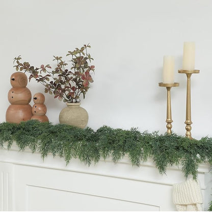 Dingion 1 Pcs 6 ft Christmas Cedar Garland - Artificial Realistic Green Faux Cedar Pine Garland Soft and Thick for Home Table, Mantle, Wall, Door, Indoor & Outdoor Christmas Party Decorations