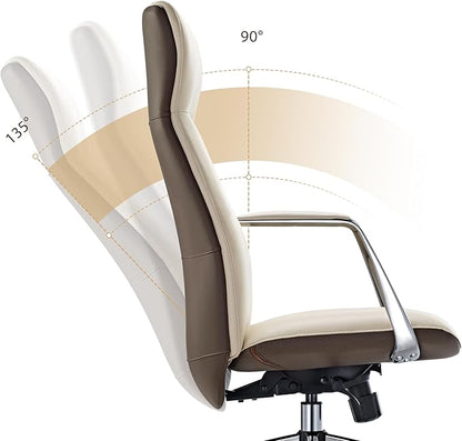 EUREKA ERGONOMIC Royal Slim Executive High Back Beige Leather Office Chair, Home Desk Chair for Adults, Big and Tall with Wheels, Swivel Rolling