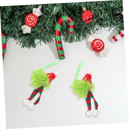 6pcs Christmas Furry Ornaments with Santa Hat and Striped Scarf Plush Hanging Pom Pom Balls for Xmas Tree Indoor Outdoor Holiday Decorations Festive Holiday Creature Design