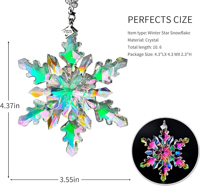 2025 Annual Edition Snowflake Crystal Christmas Ornaments,Christmas Tree Ornaments Crystal Sun Catcher Home Hanging Decor(25-Dreamy Pink)