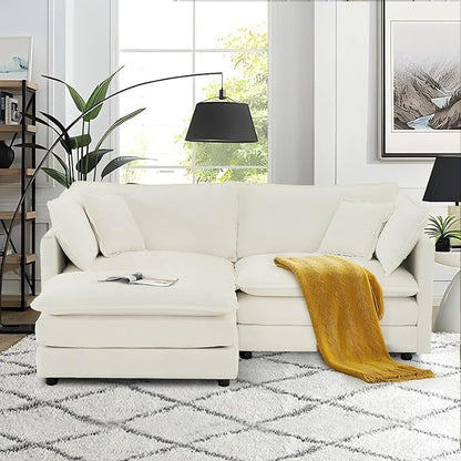 SoarFlash Chenille Sectional Sofa, Comfy L Shaped Modular Coush Sofa with Ottoman, Modern 2 Seat Couch Deep Seat Sofa Set for Living Room,White