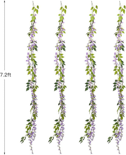 Lvydec Wisteria Artificial Garland, 4 Pcs Total 28.8ft Artificial Wisteria Vine Silk Hanging Flower for Home Garden Outdoor Ceremony Wedding Arch Floral Decor (Light Purple)