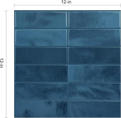5 Pack Peel and Stick Backsplash Subway Tiles, Extra Thick 3D Wall Panels, Heat & Water Resistant, Easy DIY Kitchen, Bathroom, Laundry, Fireplace & Rental Home Wall Décor (12 x 12 in), Blue