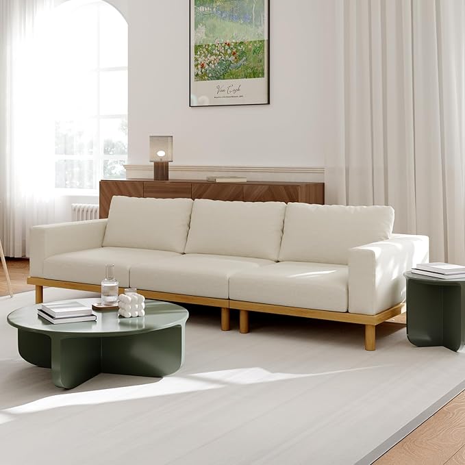 Acanva Minimalist Modular Sectional Sofa for Living Room, Wide & Deep Seat Convertible Furniture Set with Metal Frame and Movable Covers, Armless Chair, Off White