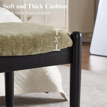 DUOMAY 55'' Modern Ottoman Bench, Chenille Upholstered Entryway Bench Bedroom Bench with Wood Legs, End of Bed Bench for Bedroom, Living Room, Corners, Kitchen, Green