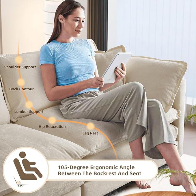 SoarFlash Chenille Sectional Sofa, Comfy L/U Shaped Modular Coush Sofa with Ottoman, Modern 4 Seat Couch Deep Seat Sofa Set for Living Room,Light Coffee