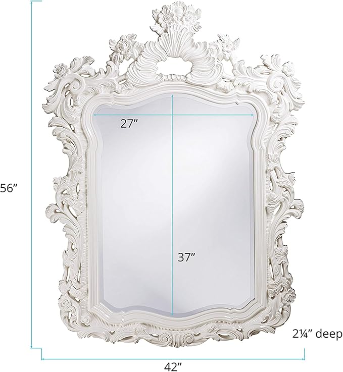 Howard Elliott Turner Large Ornate Mirror, White Ornate Mirror Beveled Edges Rectangular Vanity Mirror with Baroque Scroll Pattern for Bedroom, Living Room, Bathroom & Entryway, 56 x 42 Inch