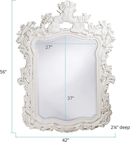 Howard Elliott Turner Large Ornate Mirror, White Ornate Mirror Beveled Edges Rectangular Vanity Mirror with Baroque Scroll Pattern for Bedroom, Living Room, Bathroom & Entryway, 56 x 42 Inch