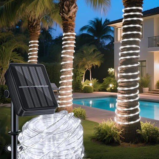 Solar Rope Lights 39FT 100LEDs,IP65 Waterproof Outdoor String Light, Palm Tree Lights for Party Garden Yard Pathway Patio Wedding Christmas Halloween Holiday Decoration (Cool White)