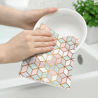 Pink Green Geometric Kitchen Towels Set of 2 Abstract Modern Absorbent Hand Tea Towels Farmhouse Holiday Home