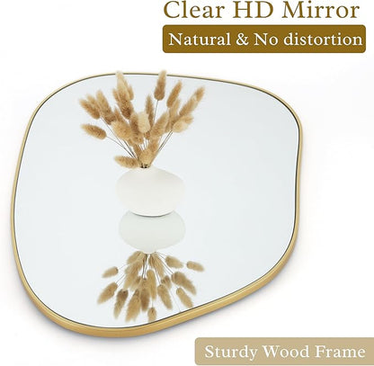 PERFNIQUE Irregular Asymmetrical Wall Mirror Decorative Modern Wall Mounted 27"x19", Gold