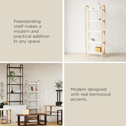 Umbra Bellwood Five-Tier Shelf Bookcase Display with 5 Shelves, White/Natural