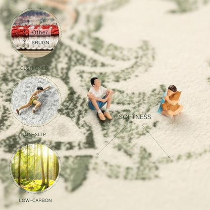 Washable Rugs 8x10 Area Rugs for Living Room,Rugs for Bedroom,Large Carpets,Ultra Soft Faux Wool Retro Dining Room Rug,Non Slip&Non-Shedding Low Pile Vintage Print Rug for Home Office-Green