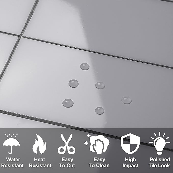 AULIGET 3" x 6" Subway Tile Peel and Stick Backsplash, Thick PVC Stick on Wall Tiles (100, Polished Grey Tile Look)