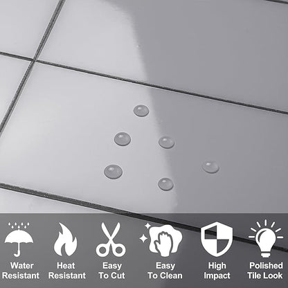 AULIGET 3" x 6" Subway Tile Peel and Stick Backsplash, Thick PVC Stick on Wall Tiles (100, Polished Grey Tile Look)