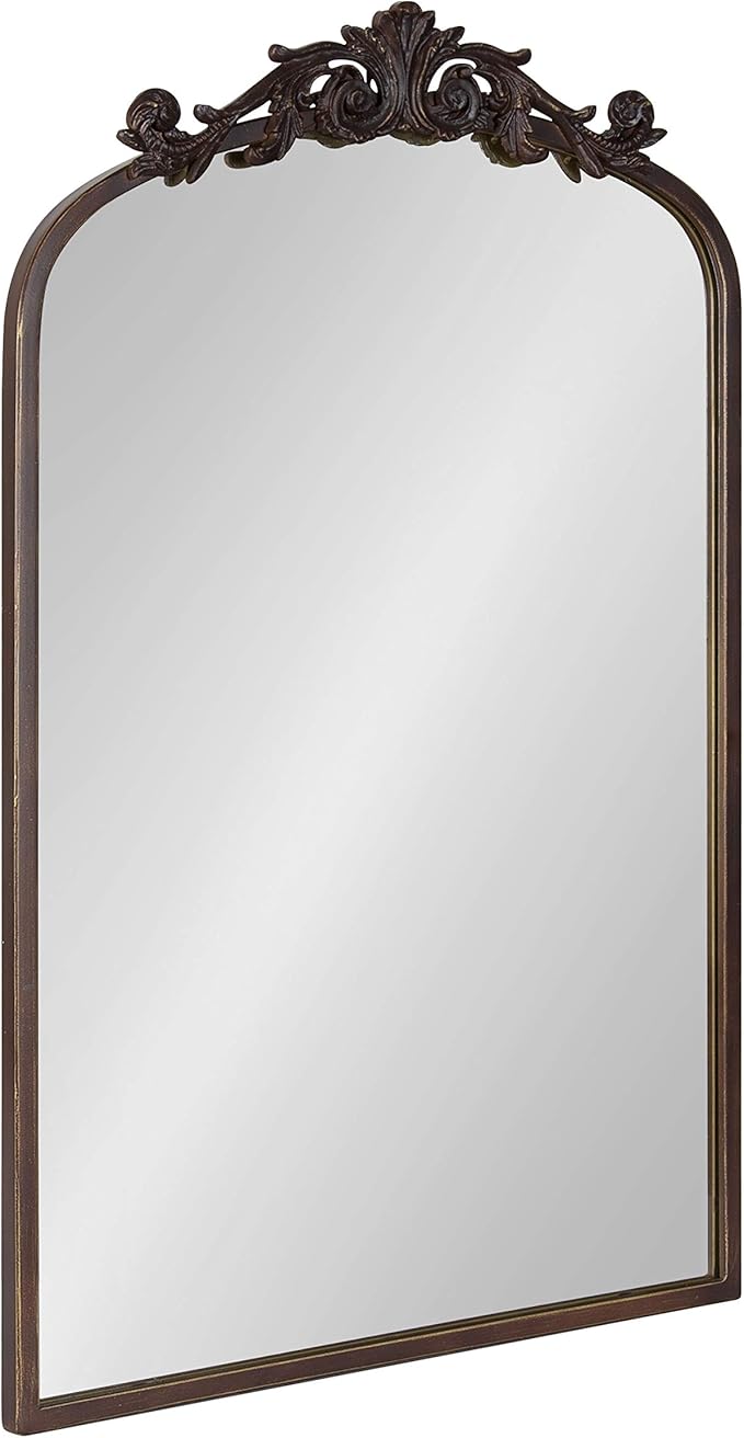 Kate and Laurel Arendahl Traditional Arch Mirror, 19 x 30.75, Antique Bronze, Baroque Inspired Wall Decor