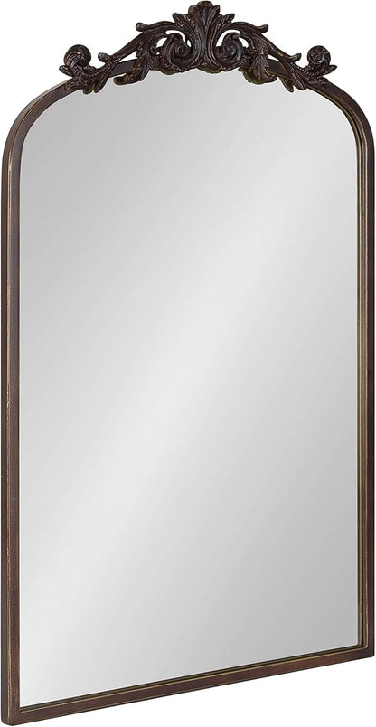 Kate and Laurel Arendahl Traditional Arch Mirror, 19 x 30.75, Antique Bronze, Baroque Inspired Wall Decor