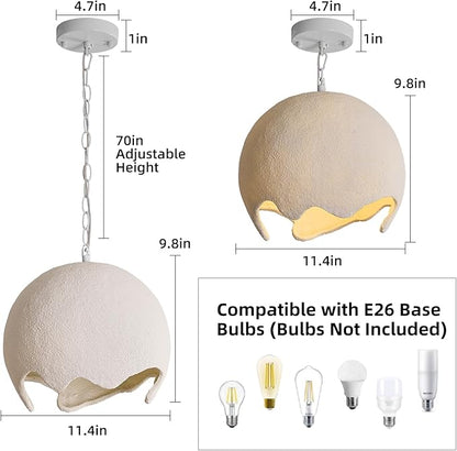 Wabi Sabi Pendant Lights,11.4in White Modern Pendant Light Resin Hanging Lamp Kitchen Island Lighting Modern Japandi Chandelier for Dining Room Bedroom Hallway Restaurant Foyer