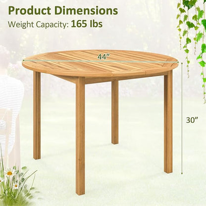 Tangkula Round Outdoor Dining Table, Acacia Wood 4-Person Large Dining Table, Farmhouse Patio Indoor Bistro Table, for Yard Deck Lawn Dining Room