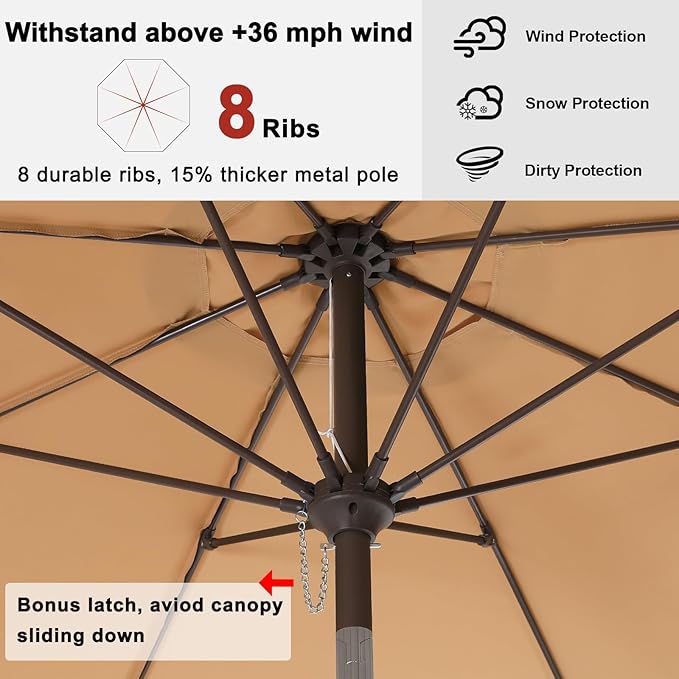 ABCCANOPY 9ft Scalloped Patio Umbrella, Outdoor Table Umbrella with Tilt and Crank, Fiberglass Ribs Deck Umbrella for Patio, Pool, Garden, Picnic (Light Taupe)