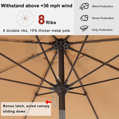 ABCCANOPY 9ft Scalloped Patio Umbrella, Outdoor Table Umbrella with Tilt and Crank, Fiberglass Ribs Deck Umbrella for Patio, Pool, Garden, Picnic (Light Taupe)