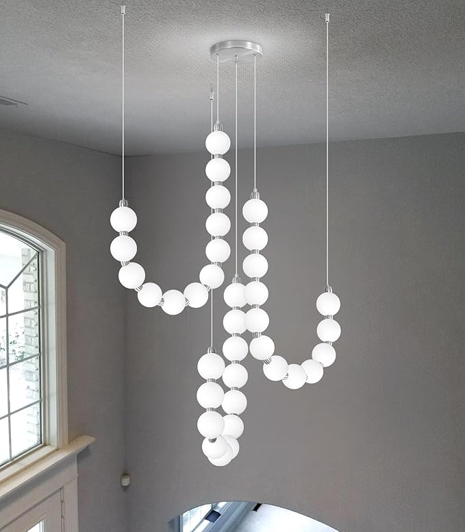 Modern Chandeliers LED Dimmable Light Acrylic Balls Ceiling Pendant Lighting for Living Room Dining Room Bedroom Adjustable Hanging Lights Silver