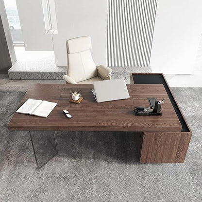 homary 71.5" Modern L-Shaped Desk, Home Executive  Office Desk with Lift-Top & Storage Cabinet Walnut Productivity & Ergonomic Comfort Standing Desk for Study, Home Office, Office
