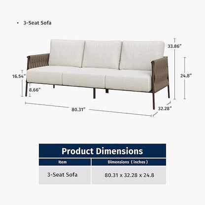EAST OAK Life Chatter Outdoor Patio Furniture | Outdoor Seating 3 Seats with Waterproof Thick Cushions | Deep Seating Modern Patio for Garden, Porch, Balcony & Backyard | Chestnut & Apricot