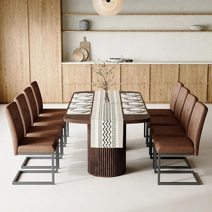 79" Dining Table Set for 8,Large Rectangular Dining Table Set for 8 with Cushioned Chairs,Modern Mid-Century Wood Dining Room Table Set for 8,Ideal for Dining & Gatherings (Walnut)