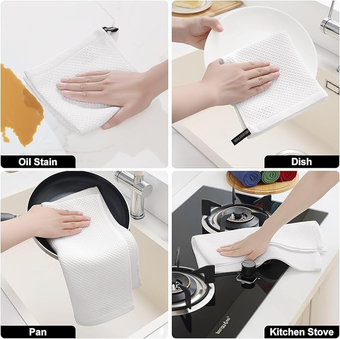 Homaxy 100% Cotton Kitchen Towels and Dishcloths Set, 12 x 12 Inches and 13 x 28 Inches, Set of 16 Bulk Kitchen Towels Set, Ultra Soft Absorbent Dish Cloths for Washing Dishes, White