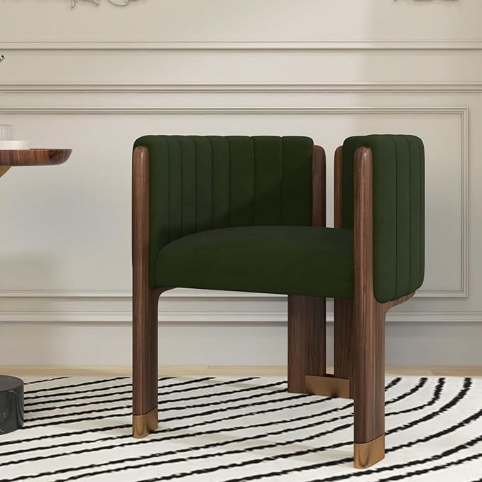 Velvet Fluted Accent Chair for Living Room with Wood Frame, High Resilience Foam, Elegant Modern Armchair (Green)