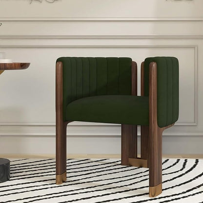 Velvet Fluted Accent Chair for Living Room with Wood Frame, High Resilience Foam, Elegant Modern Armchair (Green)