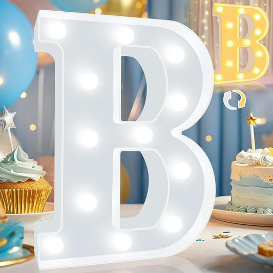 Pooqla LED Marquee Letter Lights, Warm White and Cool White Decorative Lighted Letters, Light Up Alphabet Letters for Boys Girls, Party, Wedding, Bar, Night Light, Birthday Decoration, Letter B