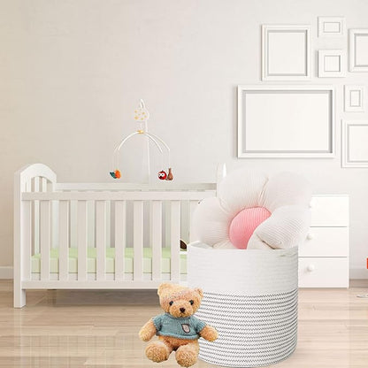 Woven Cotton Rope Plant Basket for 11 12" Flower Pot Floor Indoor Planters, Decor Basket for Plants Storage Organizer Modern Home Decor (12" x 12", White)