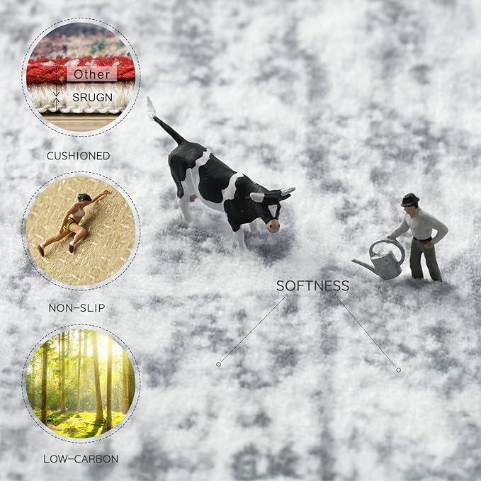 Washable Rugs 8x10 Area Rugs for Living Room,Rugs for Bedroom,Large Carpets,Ultra Soft Faux Wool Retro Dining Room Rug,Non Slip&Non-Shedding Low Pile Vintage Print Rug for Home Office-Grey Cream