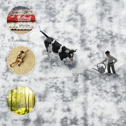 Washable Rugs 8x10 Area Rugs for Living Room,Rugs for Bedroom,Large Carpets,Ultra Soft Faux Wool Retro Dining Room Rug,Non Slip&Non-Shedding Low Pile Vintage Print Rug for Home Office-Grey Cream