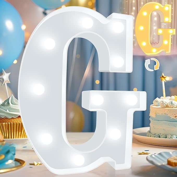Pooqla LED Marquee Letter Lights, Warm White and Cool White Decorative Lighted Letters, Light Up Alphabet Letters for Boys Girls, Party, Wedding, Bar, Night Light, Birthday Decoration, Letter G