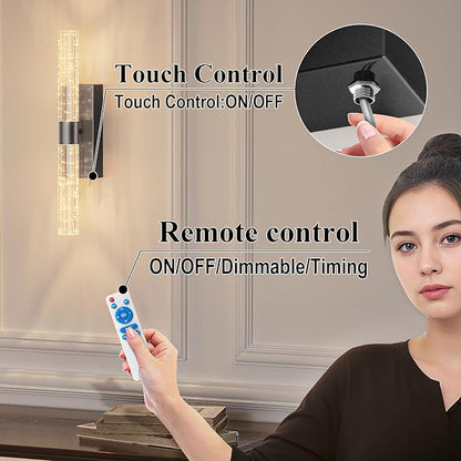 camuucci Battery Operated Black Wall Sconces Set of 2 Rechargeable Battery Powered Wall Light with 12000mAh Indoor Not Hardwired Dimmable Wall Lamp Fixtures for Bedroom Living Room 15.3 Inches