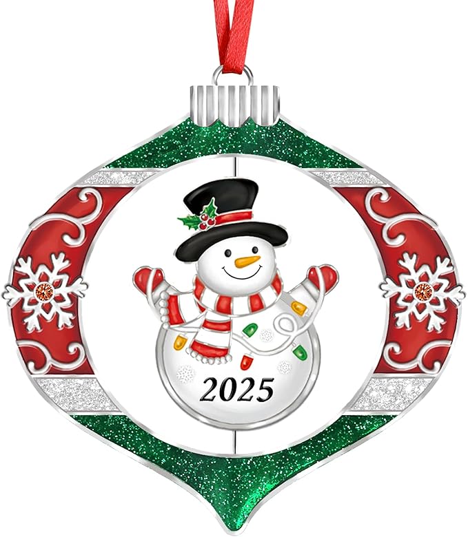 2025 Christmas Ornaments for Tree,Christmas Wreath Ornaments 2025 with Rotatable Tree for Christmas Tree Decorations Holiday Decorative Annual Keepsake Gift (Metal,Silver)