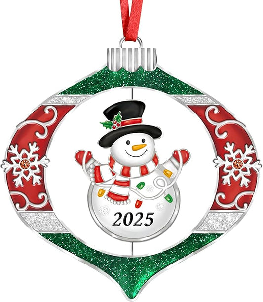 2025 Christmas Ornaments for Tree,Christmas Wreath Ornaments 2025 with Rotatable Tree for Christmas Tree Decorations Holiday Decorative Annual Keepsake Gift (Metal,Silver)
