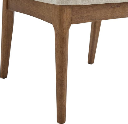 Christopher Knight Home Lilia Dining Chairs Set of 2, Modern Dining Chair with Fabric Upholstery, Rubberwood Frame Kitchen Chairs with Cane Webbing, Extra Seat for Dining Room, Beige + Walnut